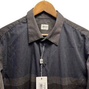 Armani Collezioni NEW Mens Size XL Gray Houndstooth Cotton Polyester Dress Shirt